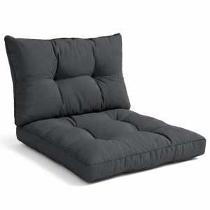 Graphitgraues Beautissu Lounge Kissen Set XLuna. Gepolstertes Sitz- und Rückenkissen mit Karosteppung für Gartenmöbel.