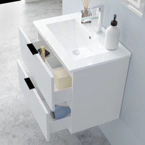 AICA Waschbecken mit Unterschrank 60 cm Morri Badmöbel Set Waschtisch mit Unterschrank Matt Weiß Softclose 2 tlg.