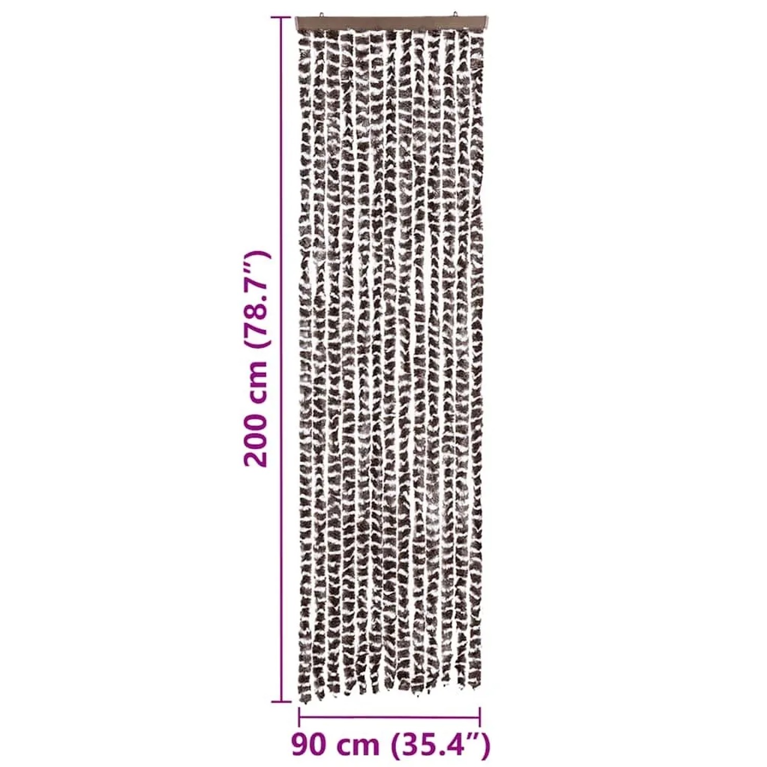 Beige-brauner Fliegenvorhang (56x200 cm) aus Chenille, flexibler Insektenschutz für Türen.