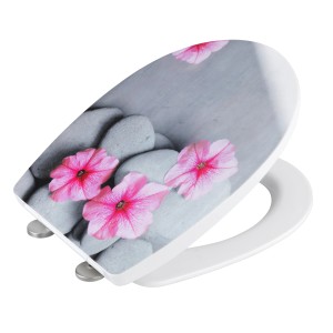 Wenko WC-Sitz Pretty High Gloss mit Blumen- und Steinmotiv, Thermoplast WC-Deckel.