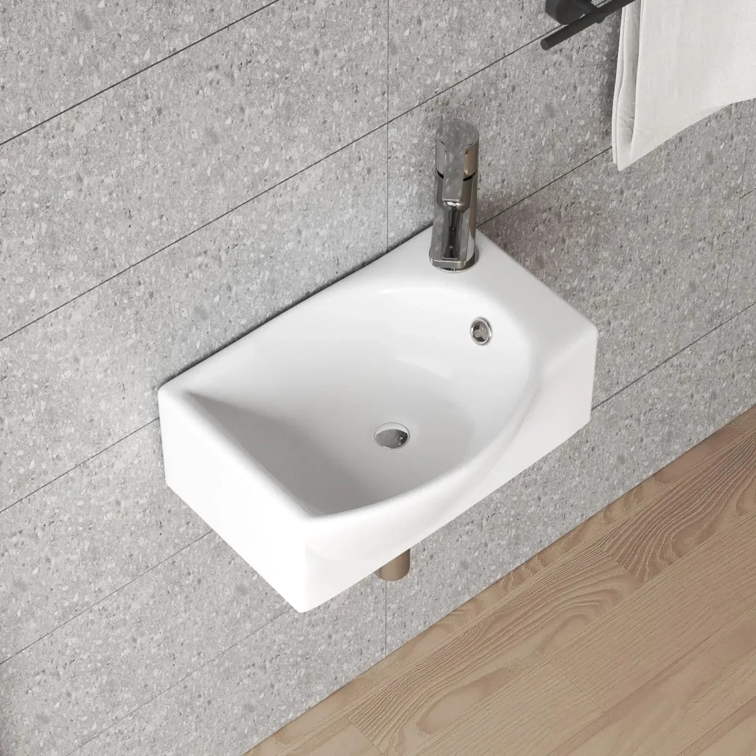 Cpingao Rechteckiges Waschbecken Aus Steinharz – Mattweiß, 61x48 Cm, Mit Überlauf Und Pop-Up-Ablauf