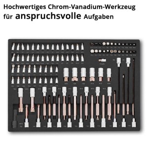 STAHLWERK Werkzeugwagen Einlage mit 102-teiligem Bit- und Steckschlüsselsatz in Schaumstoff