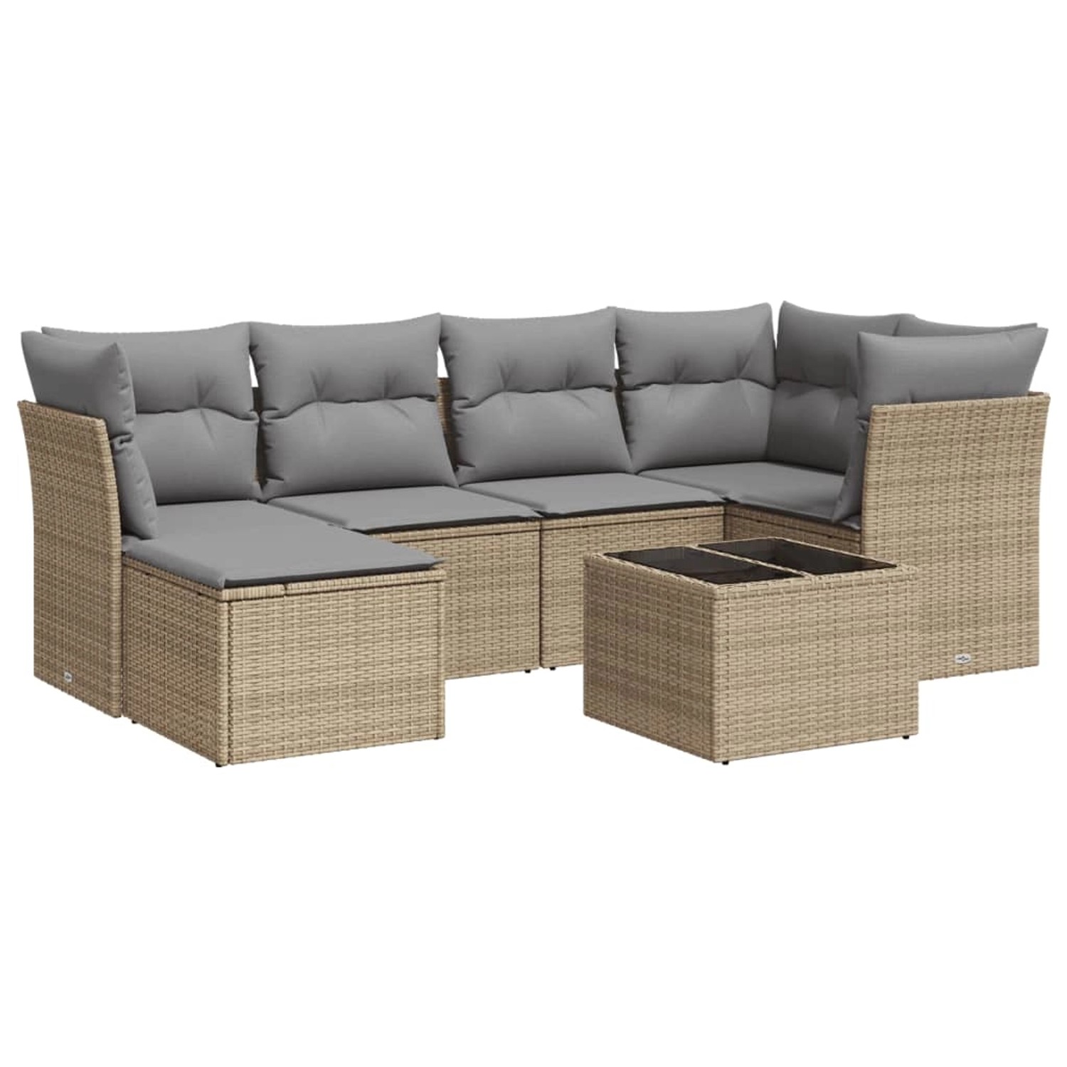 vidaXL 7-Tlg Garten-Sofagarnitur mit Kissen Beige Poly Rattan 3217959 günstig online kaufen