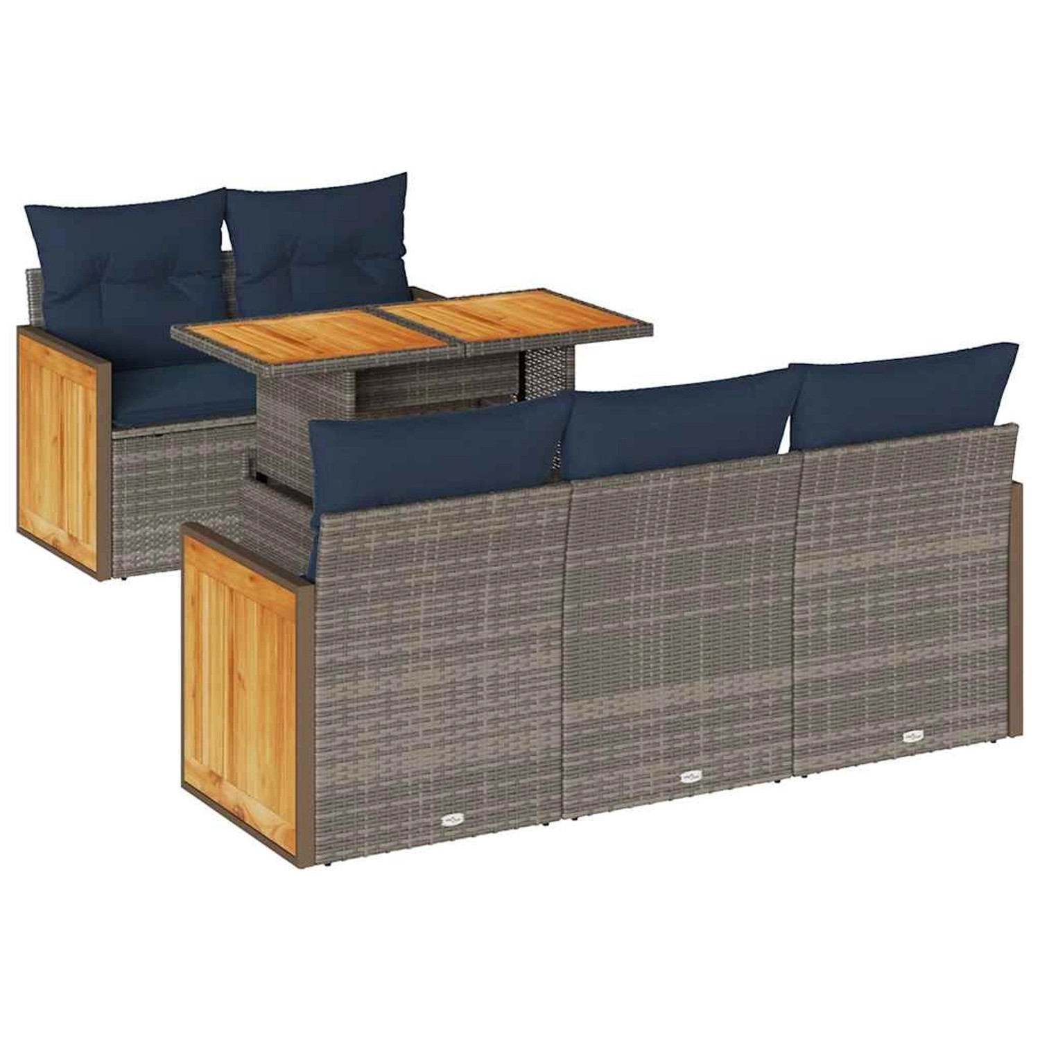 vidaXL 6-Tlg Garten-Sofagarnitur mit Kissen Grau Poly Rattan Akazie 3327666 günstig online kaufen