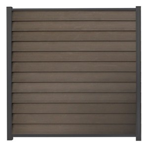 GartenLand WPC Zaun Set Schwedenprofil, 180x180 cm, braun mit Holzstruktur und anthrazitfarbenem Rahmen.