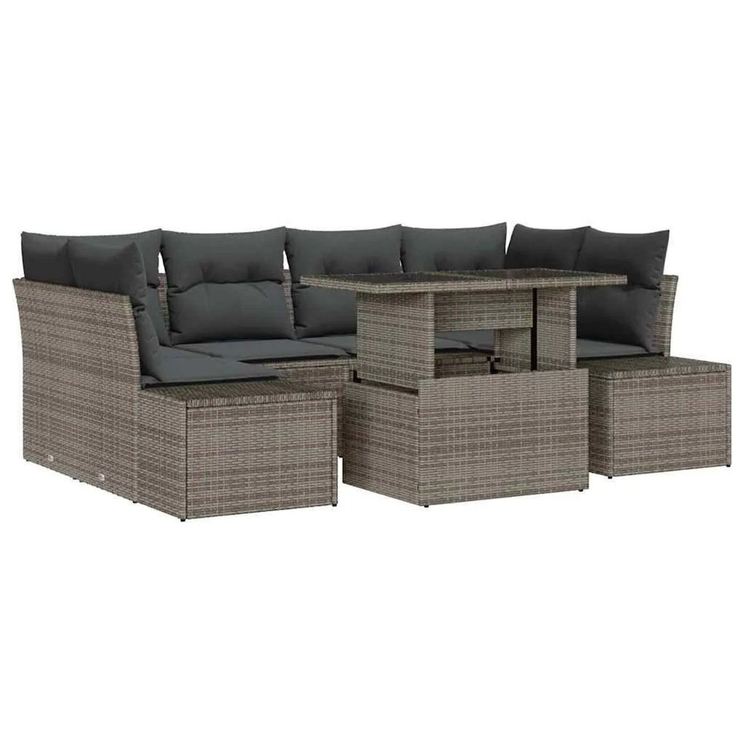 vidaXL Sofa Set mit Kissen 7-Tlg Grau Poly-Rattan 3349115 günstig online kaufen