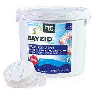 Bayzid Multitabs 5in1 für Pools, 5kg Eimer mit Chlortabletten zur Poolpflege.