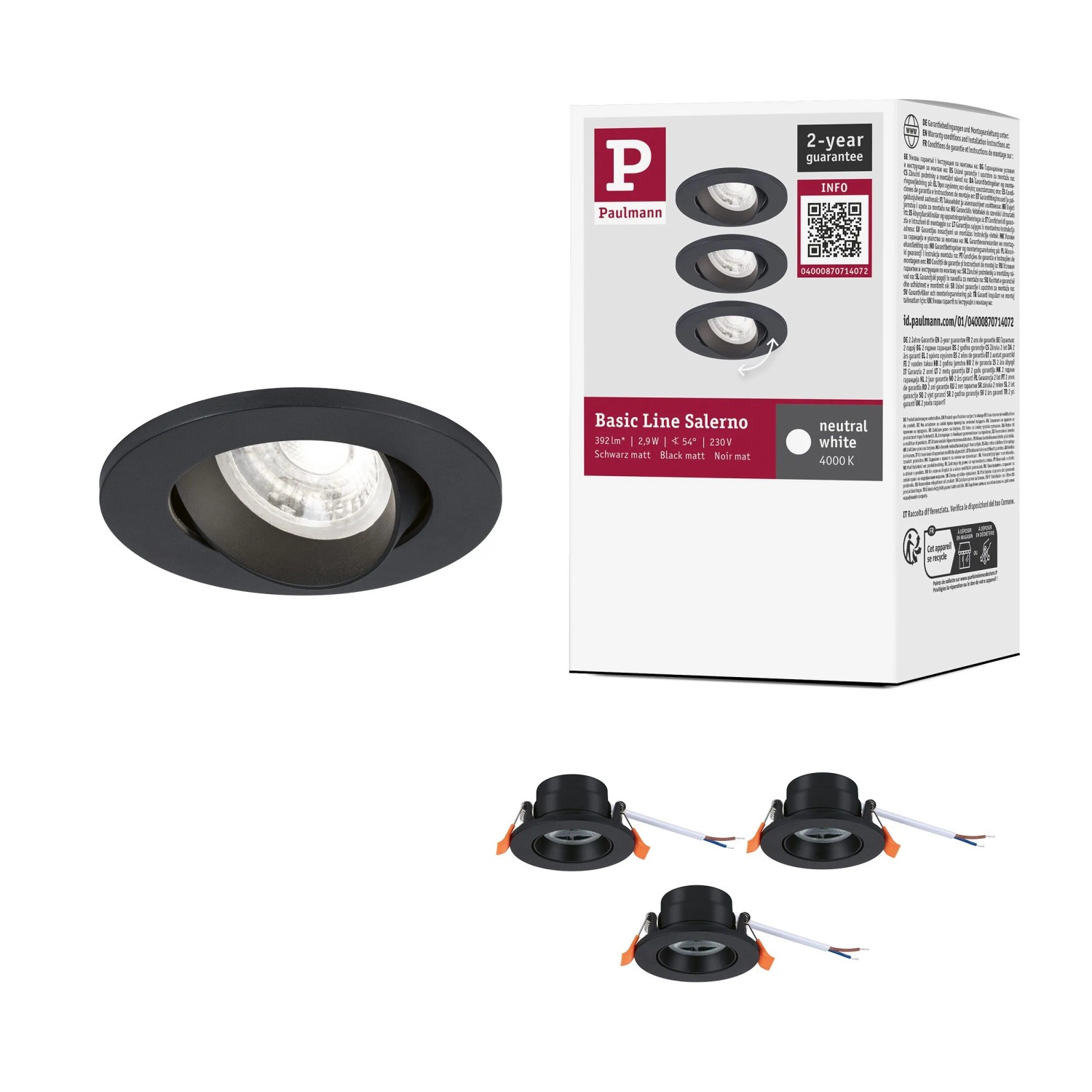 Paulmann LED EBL Base 3er-Set 3x400,m 3x4 W 2700 K Schwarz Matt