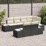 Schwarzes 7-teiliges Garten-Sofa-Set mit creme-farbenen Kissen aus Poly Rattan.