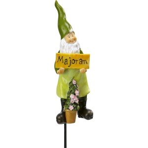 Kräuterstecker mit Zwerg Majoran als Gartendeko, 38 cm hoch.