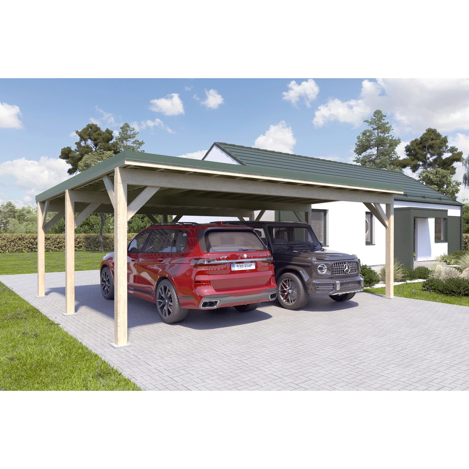 Holzbrüder Carport Ralf 42m² 150kg/m² Natur-Dornengrün günstig online kaufen