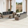 Graues 11-tlg. vidaXL Garten-Sofa-Set aus Poly Rattan mit Tisch und Kissen.