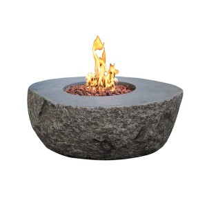 Elementi Gasfeuerstelle Vesuv in Basalt-Optik mit Flamme und Lavasteinen.