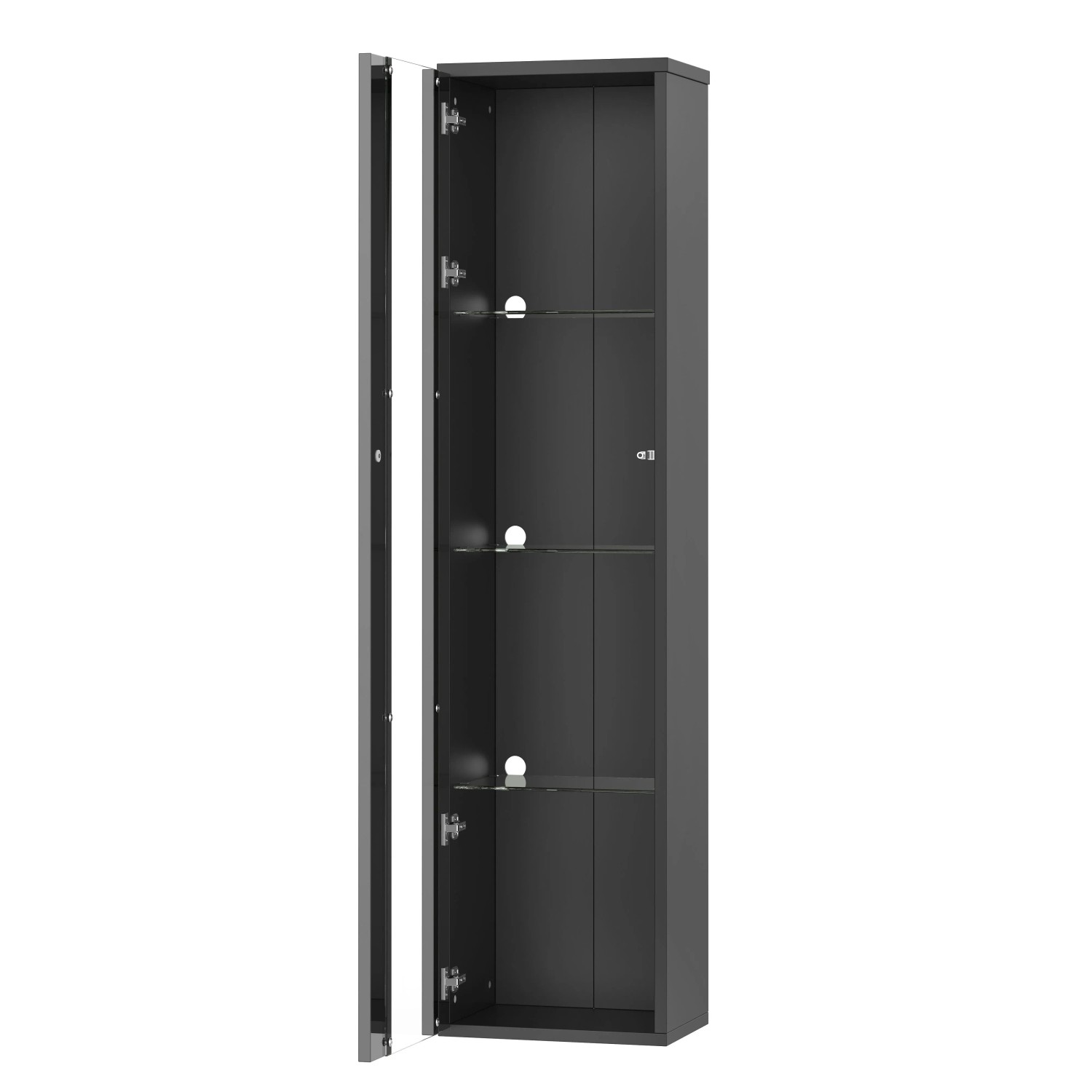 okwish Vitrine mit Glasböden LED-Beleuchtung Wohnzimmer 40x29x170cm Schwarz