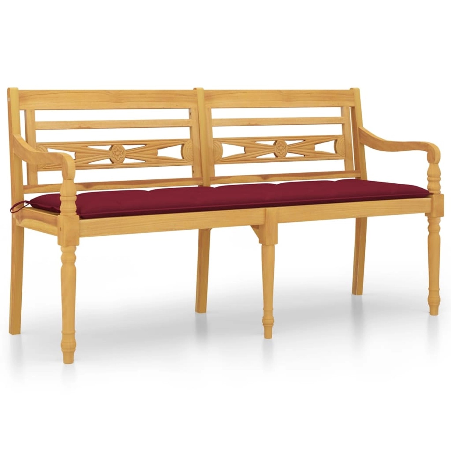 vidaXL Batavia-Bank mit Weinrotem Kissen 150 cm Massivholz Teak 3100850