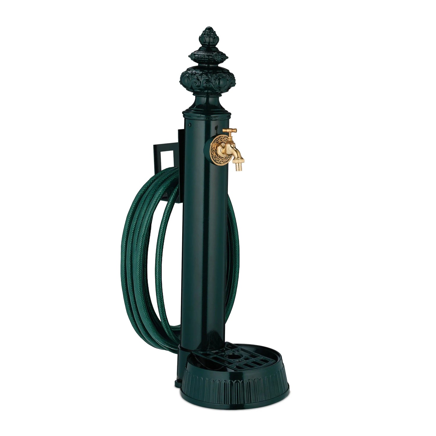 Relaxdays Standbrunnen Metall Dunkelgrün Schlauchhalter 87 cm x 26 cm x 43 cm 4,2 kg