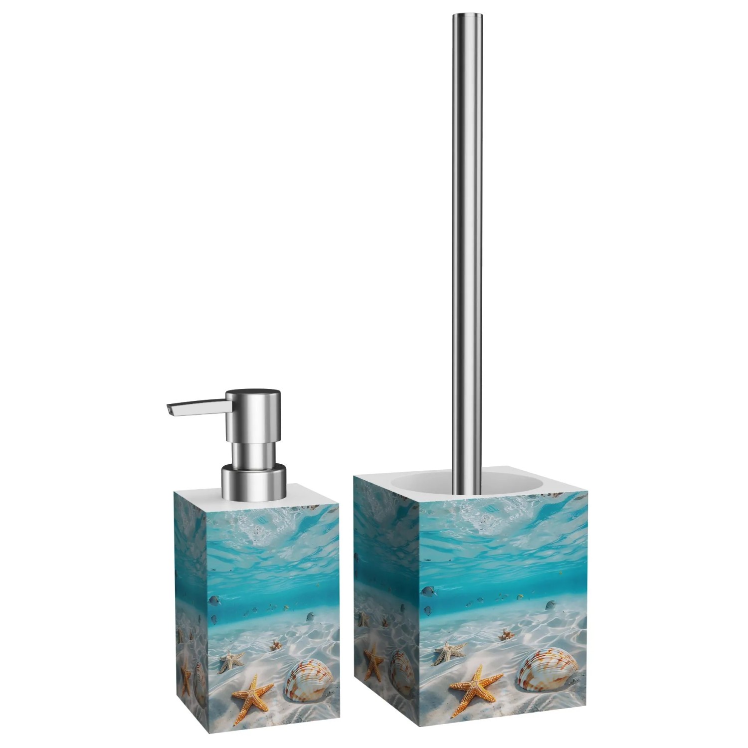 SANILO Badezimmer Set Seifenspender und WC Bürste Waterworld