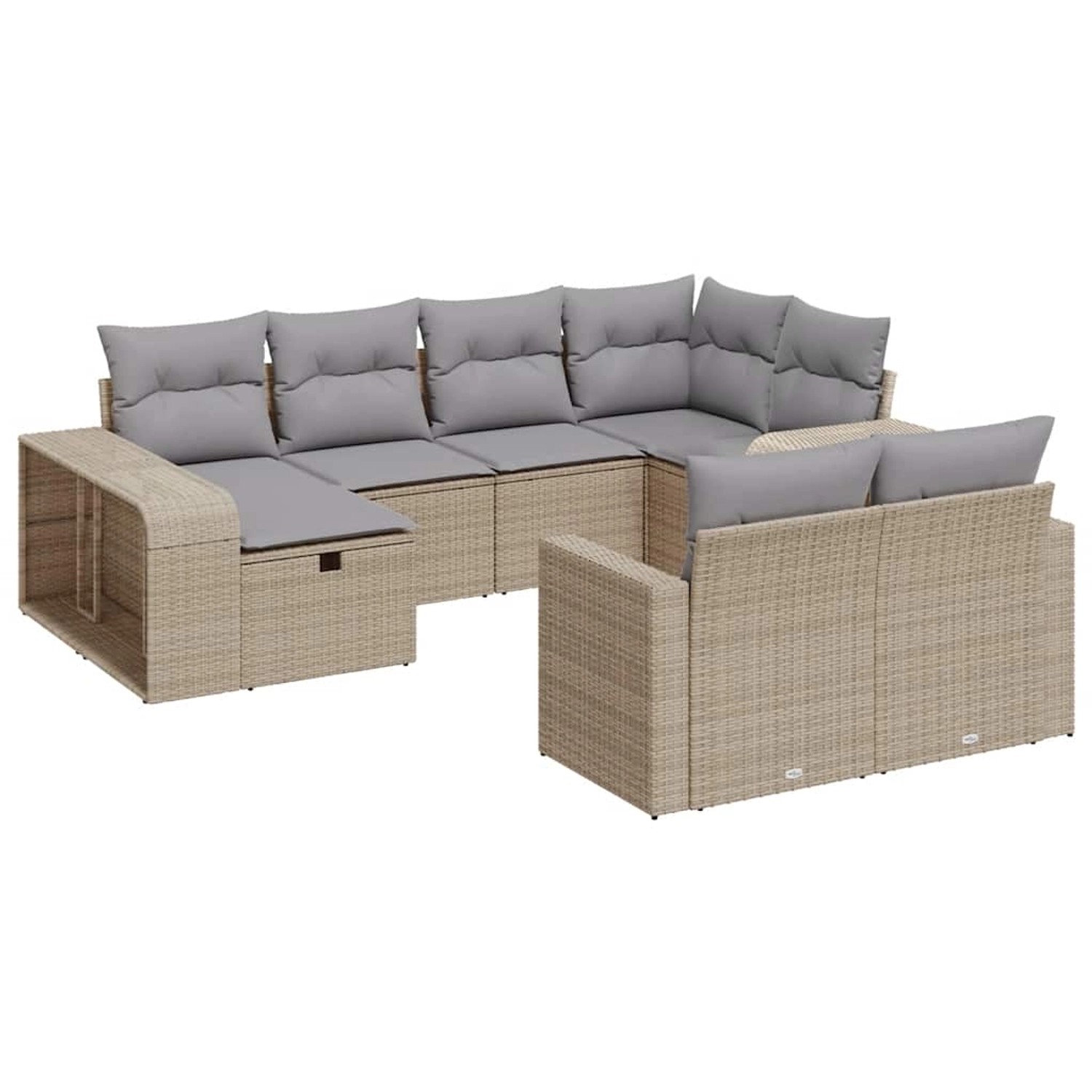vidaXL 10-Tlg Garten-Sofagarnitur mit Kissen Beige Poly Rattan 3326063