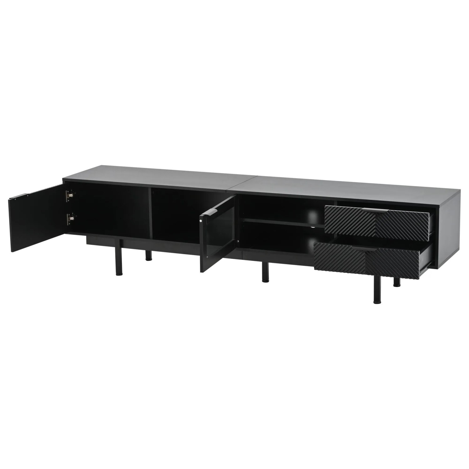 okwish TV Schrank mit Türen Schubladen Stauraum 200x40x50.5cm Schwarz