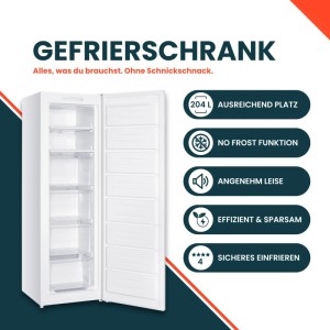 homeX Gefrierschrank No Frost Tiefkühlschrank Groß 204L Nutzinhalt 4-Sterne Gefrieren Super-Frost-Funktion Weiß