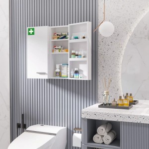 Kleankin Medizinschrank 2-Türiger mit 6 Einlegeböden Stahl Weiß 55 x 18 x 60 cm