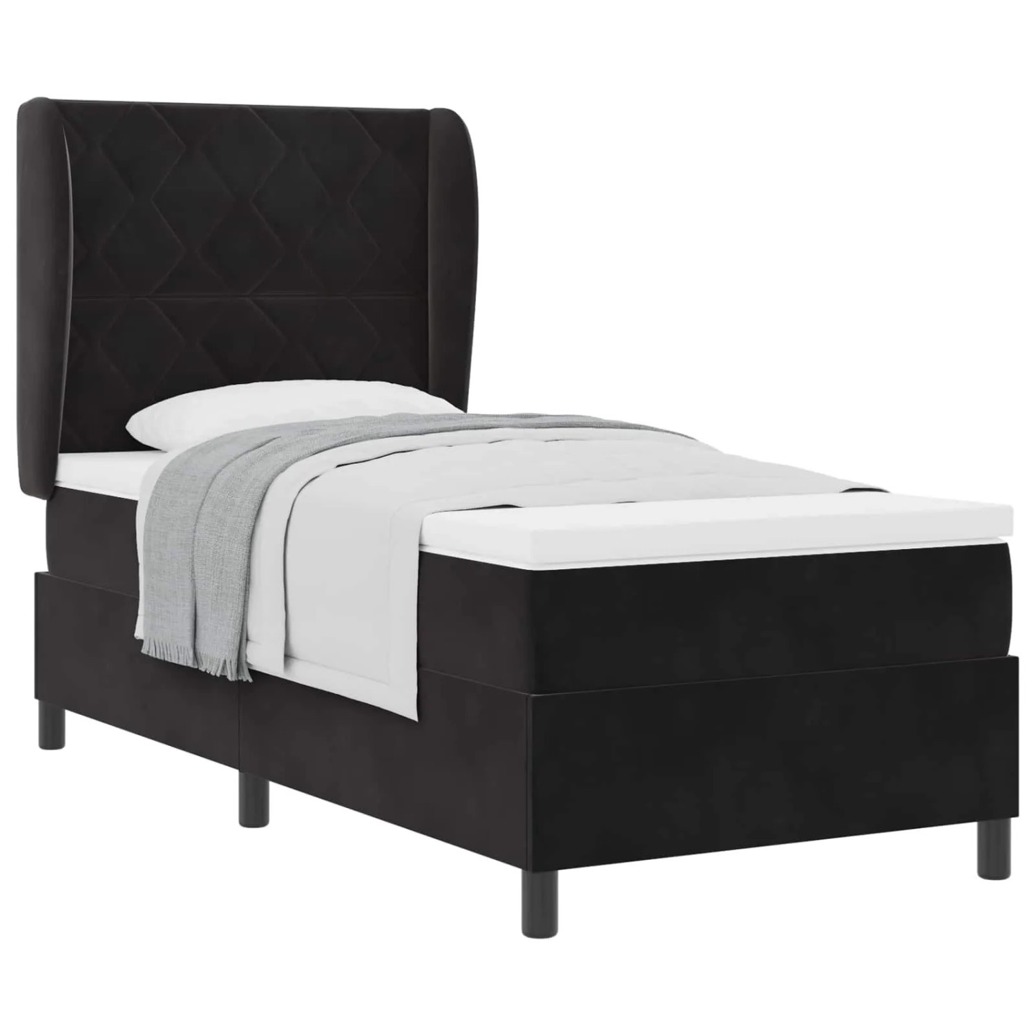 vidaXL Boxspringbett mit Matratze Schwarz 190 x 90 cm Polyester 3340960