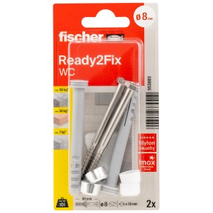 Fischer Montageset WC-Befestigung K mit Dübeln, Schrauben und Abdeckkappen.