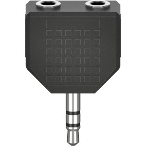 Schwarzer Hama Audio-Adapter: 3,5 mm Klinke auf 2x 3,5 mm Klinkenkupplung für Kopfhörer.