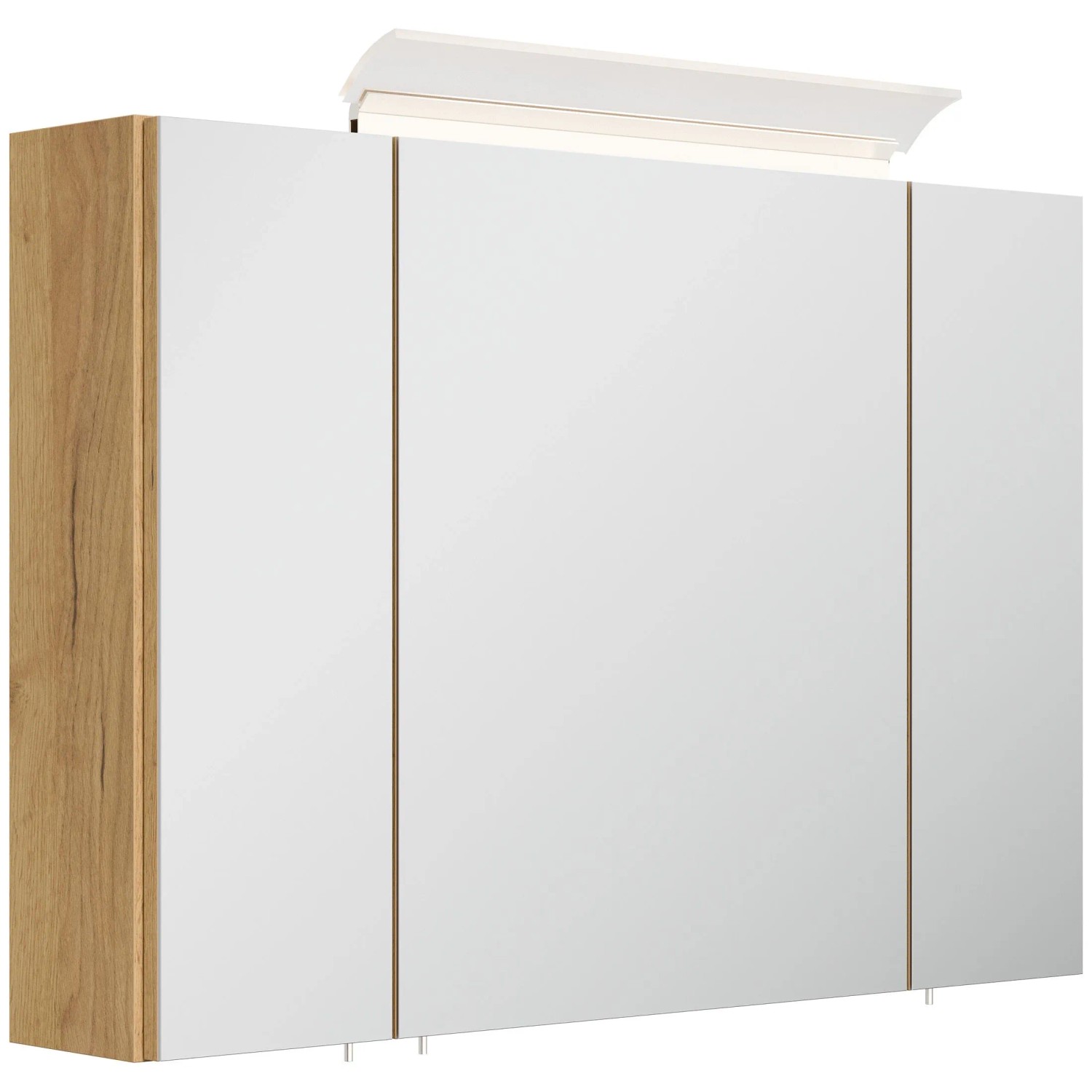 Posseik Spiegelschrank inkl. Design LED-Lampe u. Glasböden 90 cm Eiche Gold