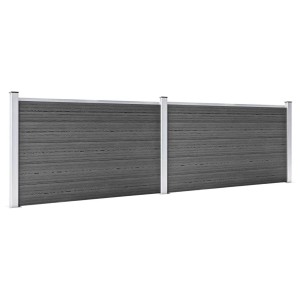 vidaXL Zaunelement Set, WPC, 353x105 cm, Schwarz. Sichtschutzzaun mit Holzmaserung und Aluminiumpfosten.