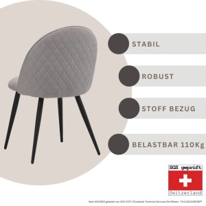 Albatros Esszimmerstuhl CAPO, 4er Set, grau, Stoffbezug und schwarze Beine.