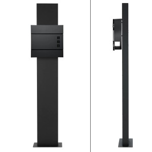 Anthrazitfarbener ECD Germany Standbriefkasten mit Zeitungsfach und 170cm Pfosten.