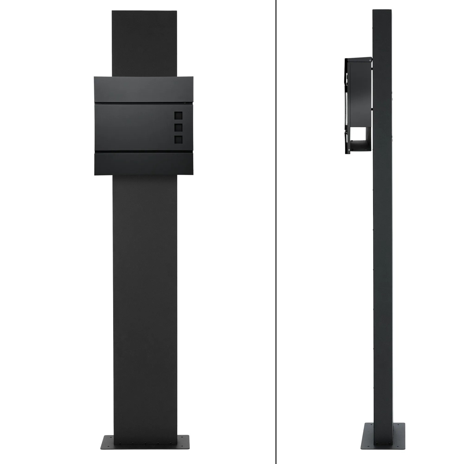 Anthrazitfarbener ECD Germany Standbriefkasten mit Zeitungsfach und 170cm Pfosten.