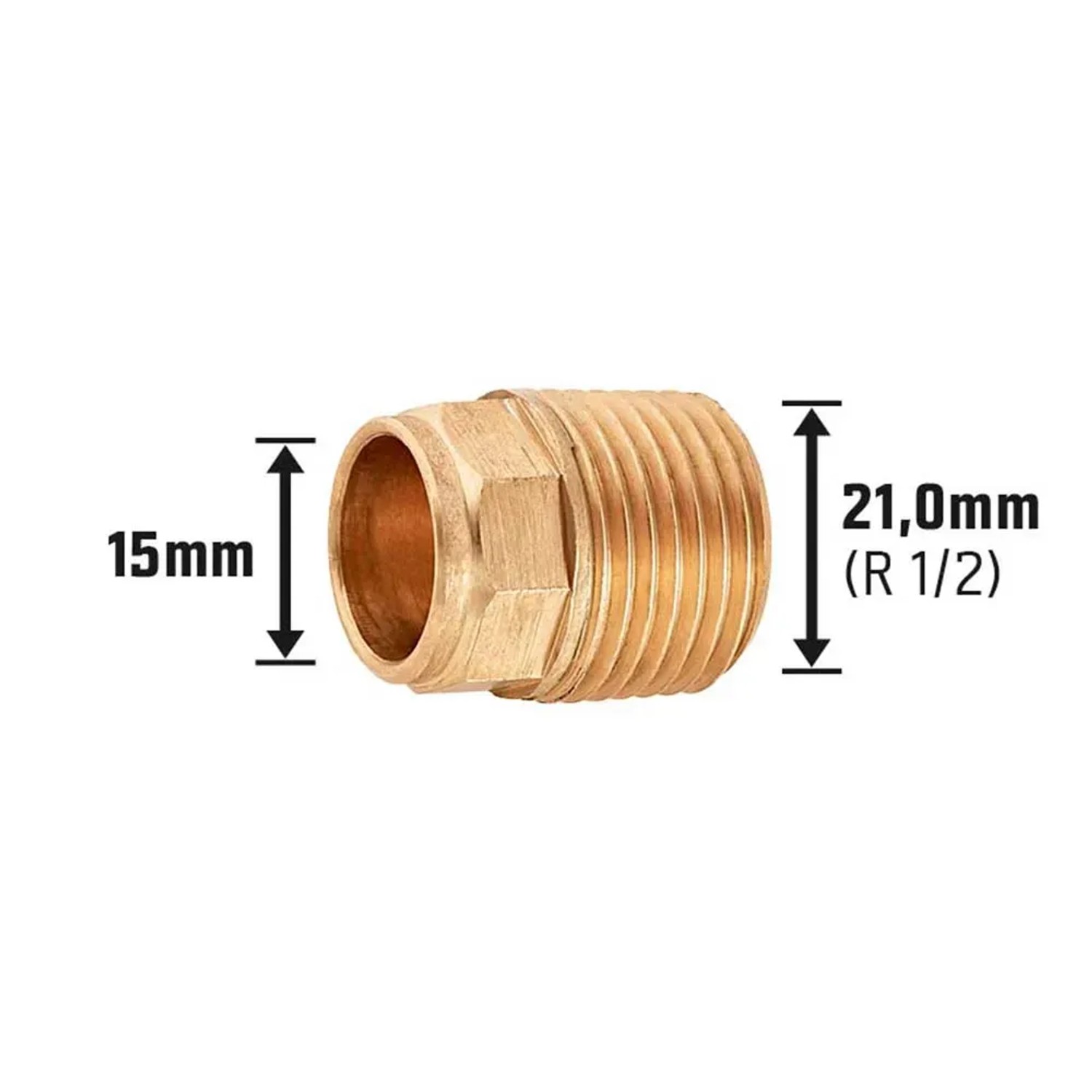 Löt-Übergangsnippel aus Rotguss, 15 mm x 21 mm (R 1/2), 10er-Set für Sanitär- und Heizungsinstallation.