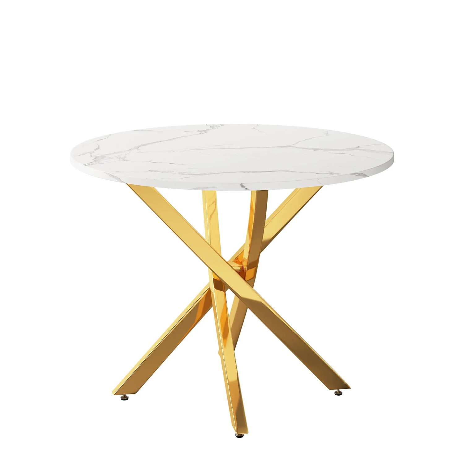 Merax Runder Esstisch 80 cm Marmoroptik Gold Weiß