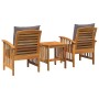 vidaXL 3-tlg. Garten-Lounge-Set aus Akazienholz mit Kissen. Gartenmöbel-Set mit zwei Stühlen und Tisch.