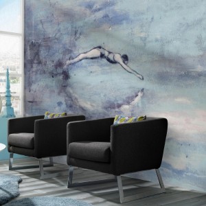 Bricoflor Fototapete mit blauem Kunst Motiv einer Schwimmerin für Schlafzimmer.