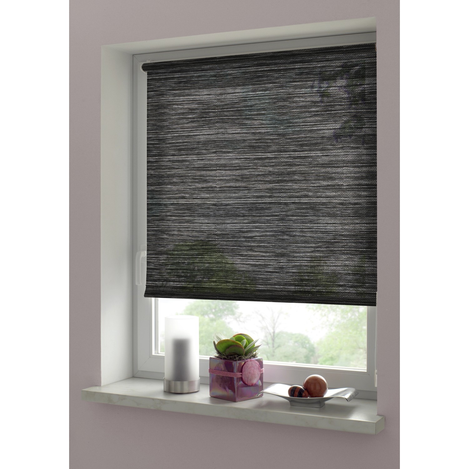 Gardinia EasyFix Rollo Natur Black & White, 75x150 cm am Fenster