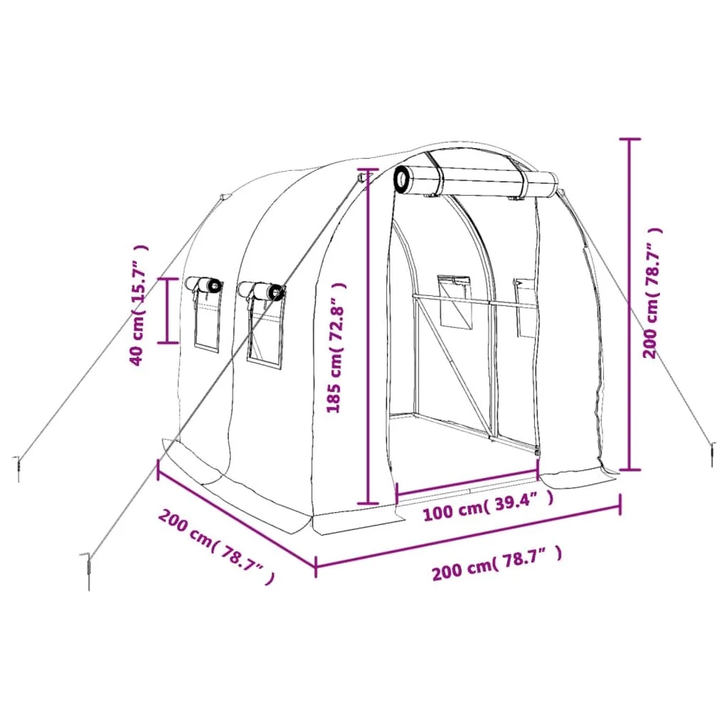 vidaXL Gewächshaus mit Stahlrahmen Grün 4 m² 2x2x2 m 364073_12