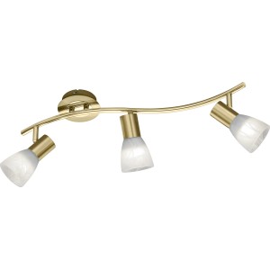 Trio LED-Spot Levisto, 3-flammig, Messing matt mit alabasterfarbenem Glas.