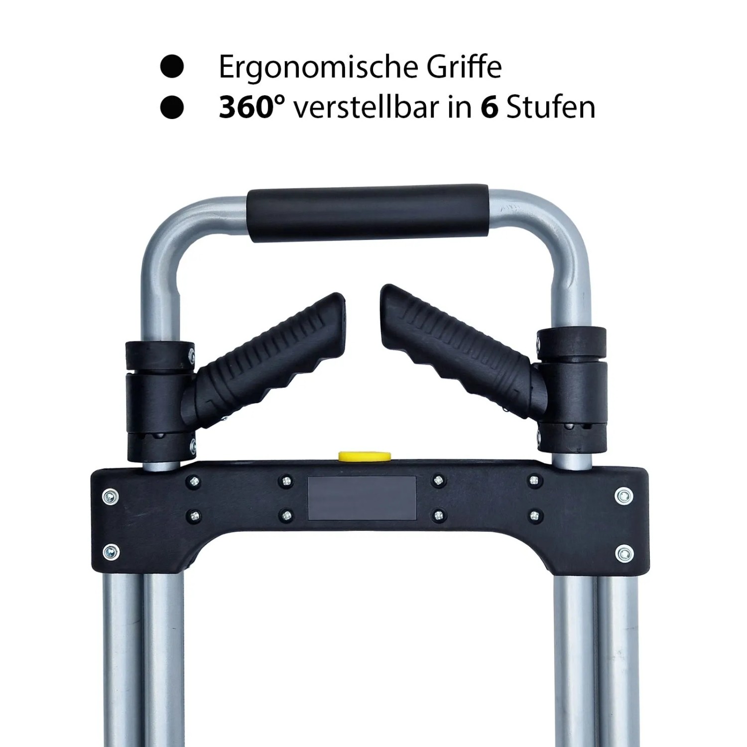 Detailaufnahme: Ergonomische, 360° verstellbare Griffe der TRUTZHOLM Sackkarre XL.