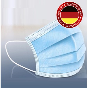 Blauer Mund-Nasen-Schutz Typ I im 10er-Set, hergestellt in Deutschland.