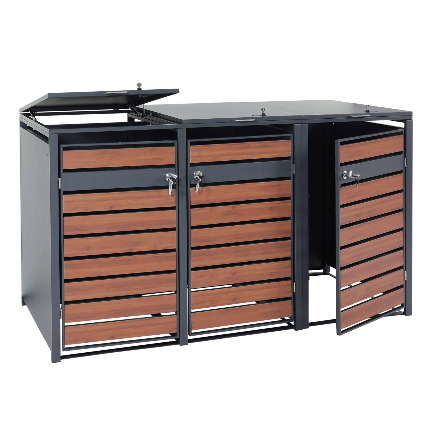 PROREGAL Mülltonnenbox 3er/6er XL 117x215x98cm Metall 95kg Anthrazit Kirsch günstig online kaufen