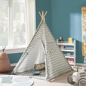 SoBuy Kinderzelt Indoor mit Fenster Spielzelt Spielhaus Weiß-Grau 109x165x109cm OSS03