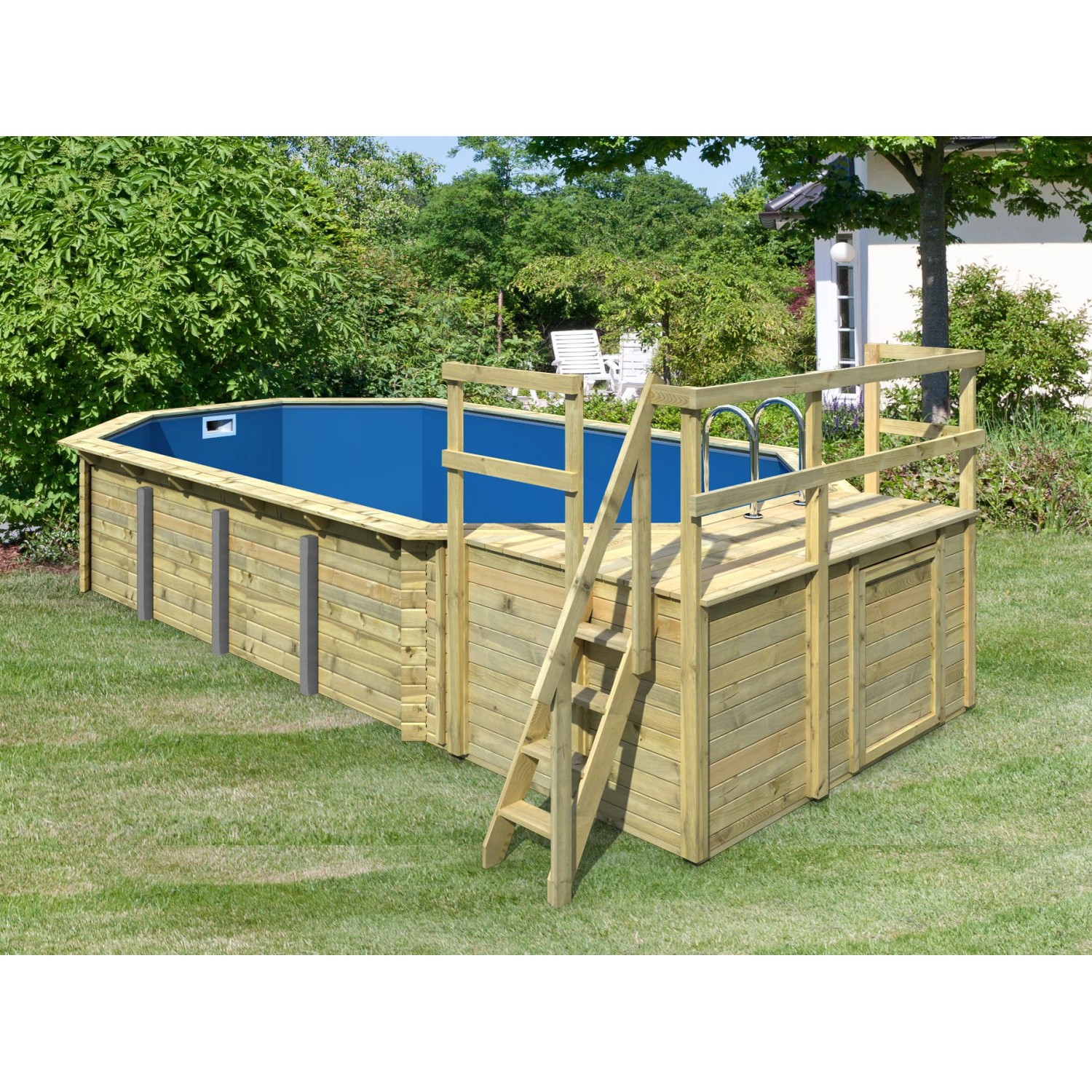Karibu Pool 5 Set inkl. Filteranlage Skimmer mit zwei Sonnenterrassen