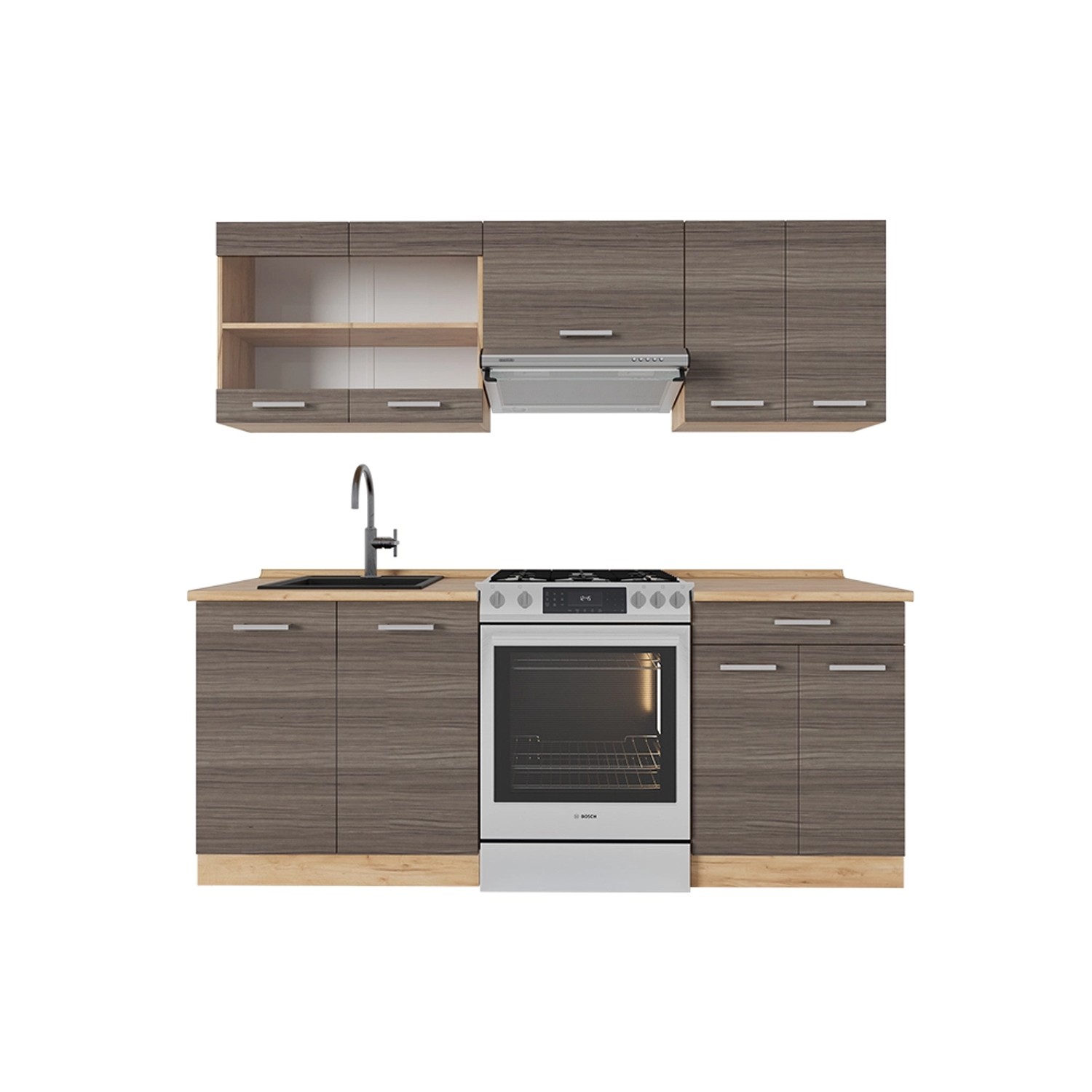 Vicco R-Line Küchenzeile Edelgrau/Goldkraft Eiche 200 cm ohne Arbeitsplatte günstig online kaufen