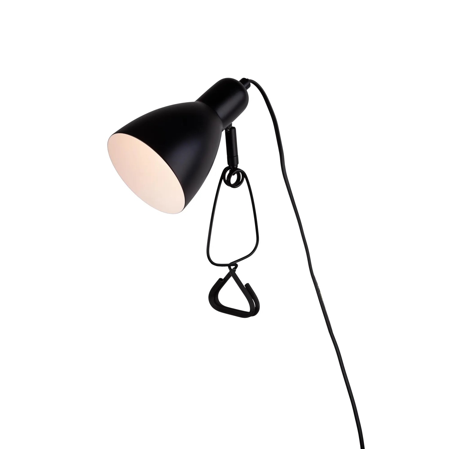 Schwarze Näve Klemmleuchte Mara, 28 cm hoch, mit Metallklemme und E14 Fassung.