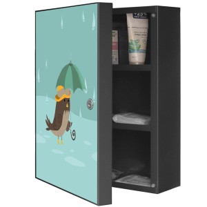 Banjado XXL Medizinschrank anthrazit mit Rainbird Motiv, abschließbarer Arzneischrank aus Metall.