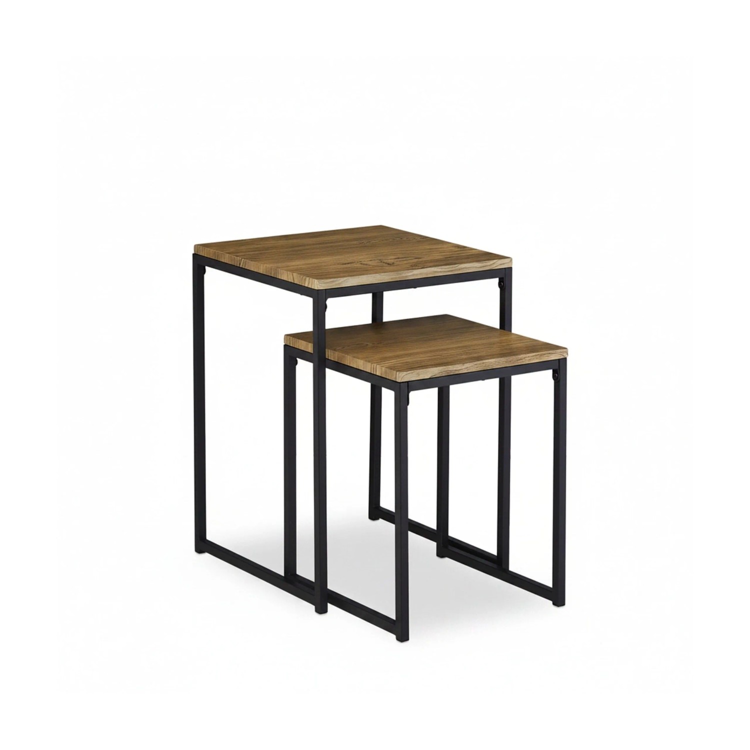 Relaxdays Beistelltisch 2er Set Eisen MDF PVC Schwarz Hellbraun Stapelbar 54 cm x 40 cm x 40 cm 3,2 kg 42 cm x 34 cm x 34 cm 2,5 kg