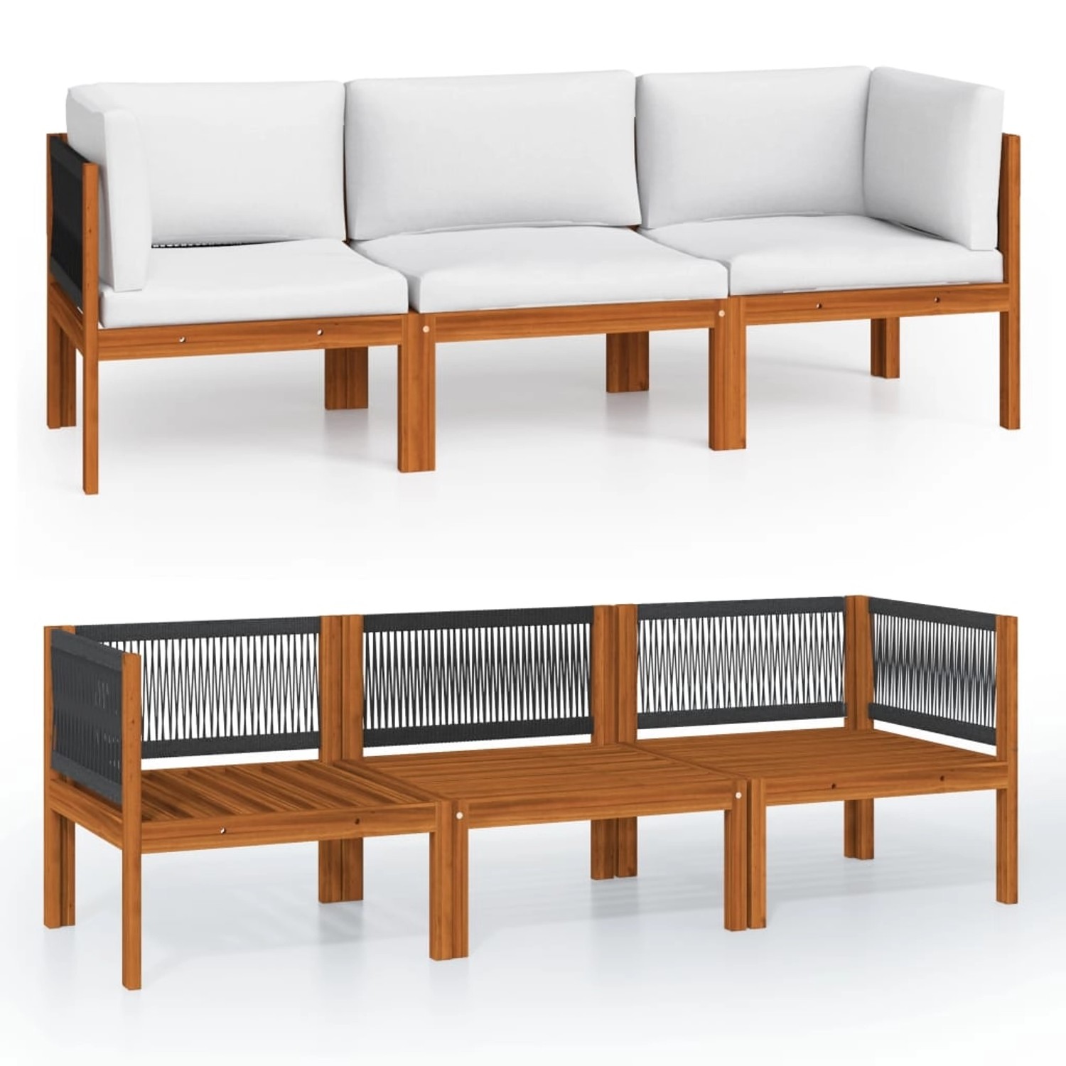 vidaXL 3-Sitzer-Gartensofa mit Kissen Holz Akazie & Seil 3057883